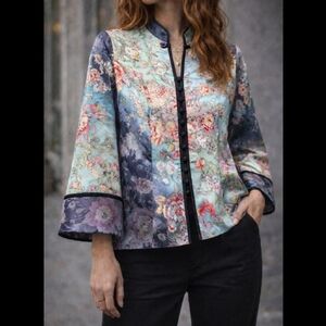 Vintage-inspired Monaco floral jacket with Asian-style button details